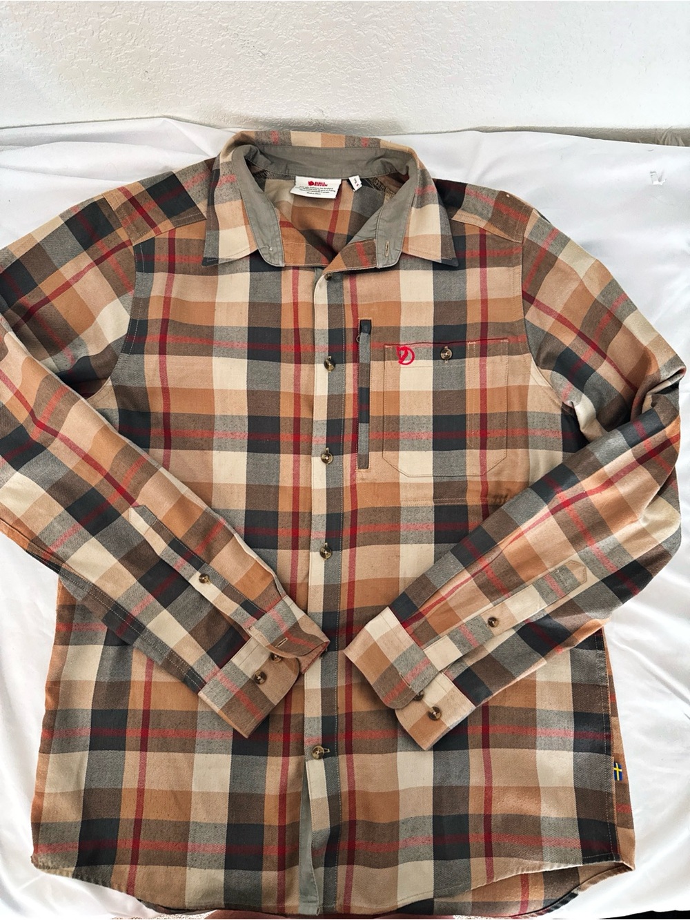 Fjallraven Tan, Brown & Red Plaid Button-Down Shirt